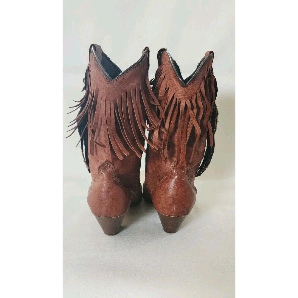 Vintage Brown Concho Fringed Western Boots  Boho Cowgirl Tassel Festival  90s 7
